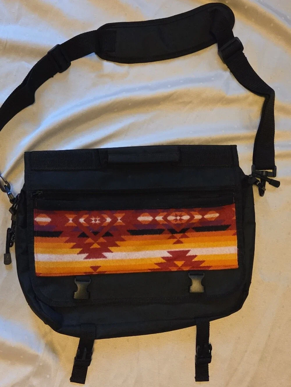 Messenger Bag with Fabric Panel